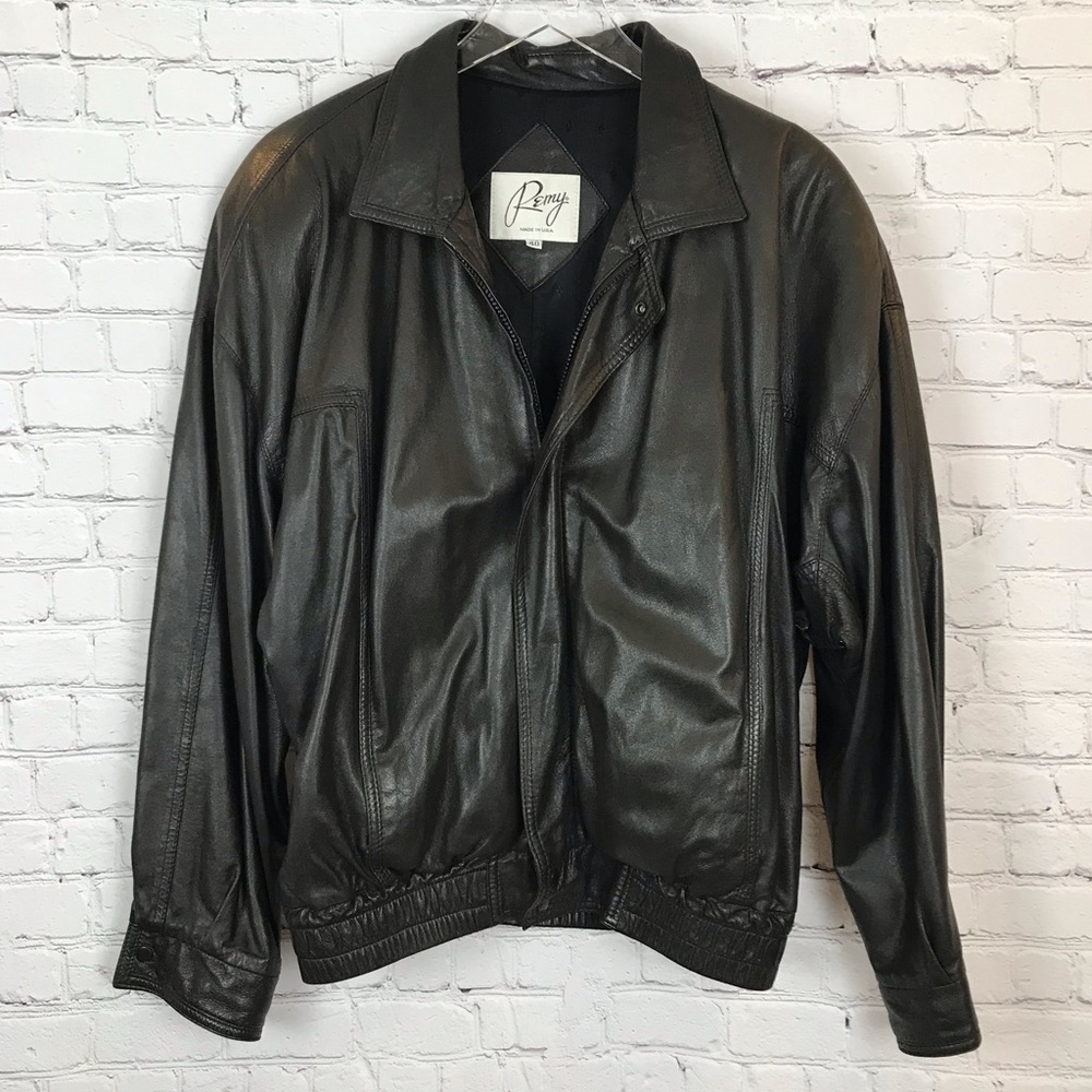 Remy Vintage Leather Black Bomber Jacket 40